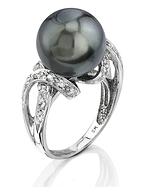 Tahitian Pearl & Diamond Swirl Ring