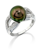 10mm Tahitian Pearl & Diamond Princess Ring