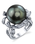 Tahitian Pearl & Diamond Flower Ring