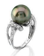 11mm Tahitian Pearl & Diamond Swirl Ring