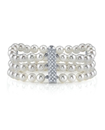 Japanese Akoya Triple Pearl Bracelet with Diamonds
