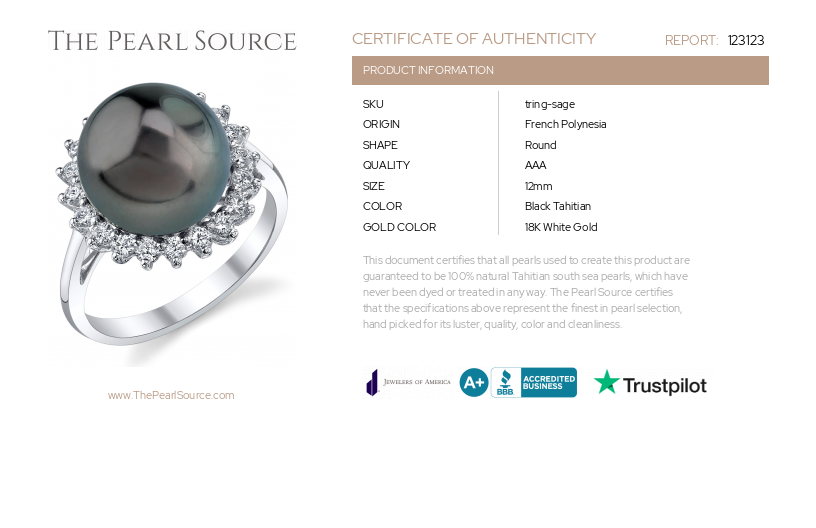 Tahitian South Sea Pearl & Diamond Sage Ring-Certificate