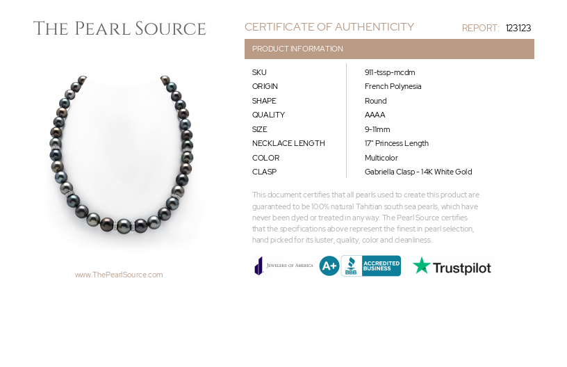 9-11mm Tahitian Multicolor Pearl and Diamond Rondelle Necklace-Certificate