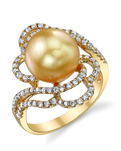 Golden Tahitian South Sea Pearl & Diamond Annabelle Ring from The Pearl Source