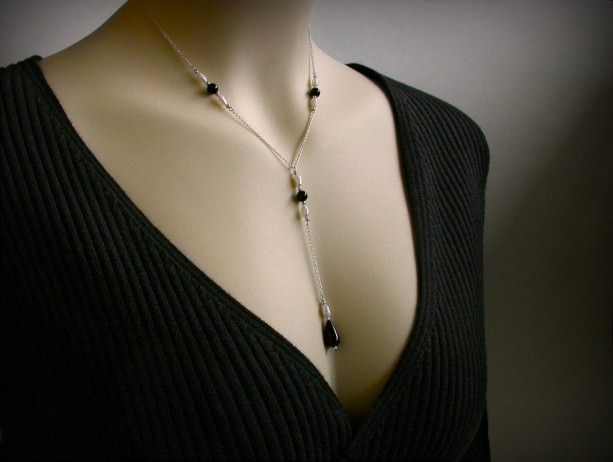 Black Onyx & Pearl Y Necklace