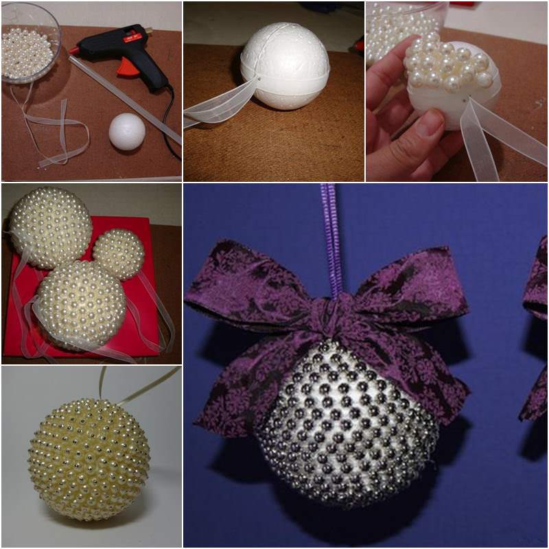 DIY Pearl Christmas Ornaments: Learn how to make your own pearl beads balls to use as Christmas tree ornaments.