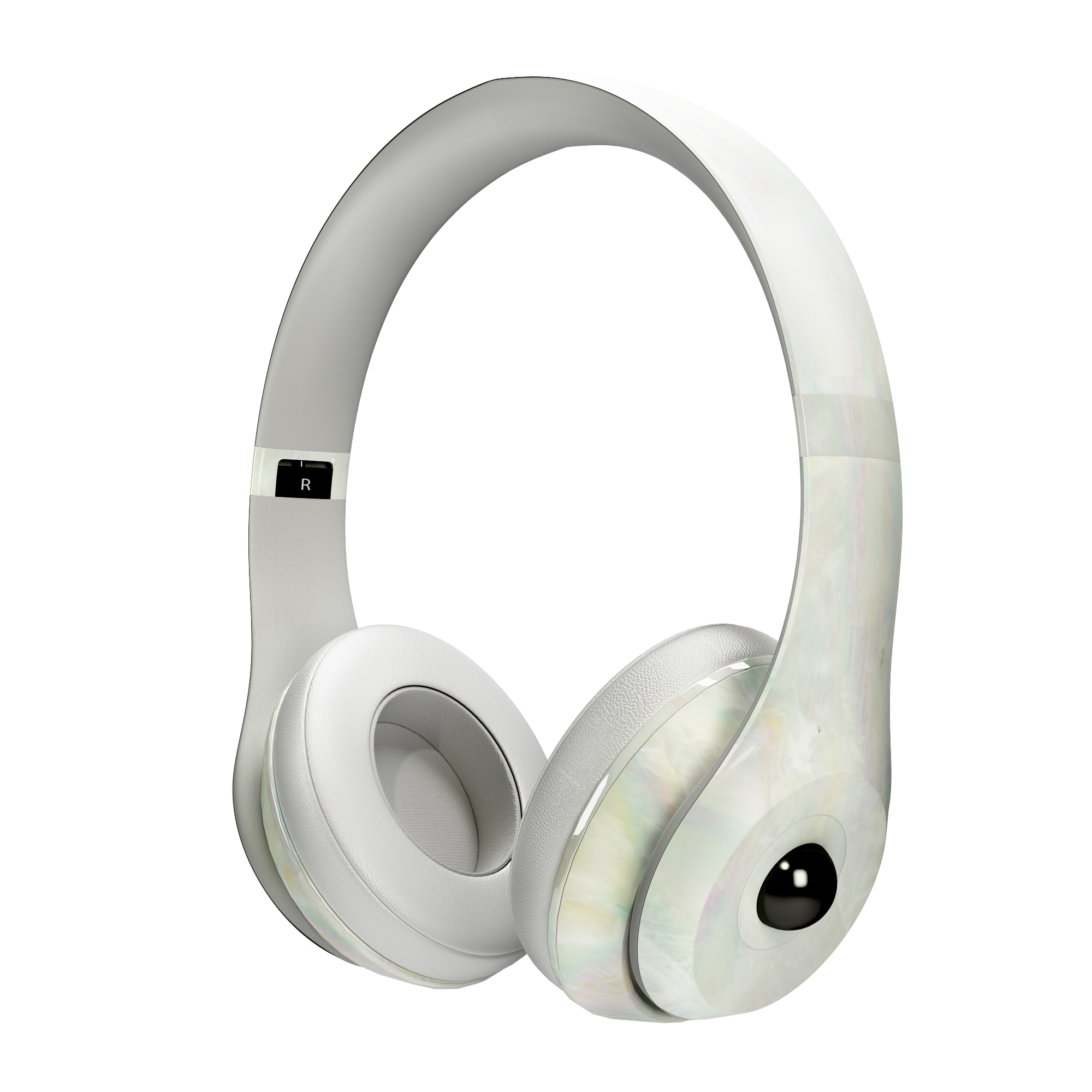 White Pearl Headphones with Black Gem