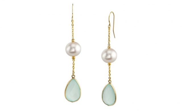 14K Gold Freshwater Pearl & Chalcedony Sophia Tincup Earrings from The Pearl Source
