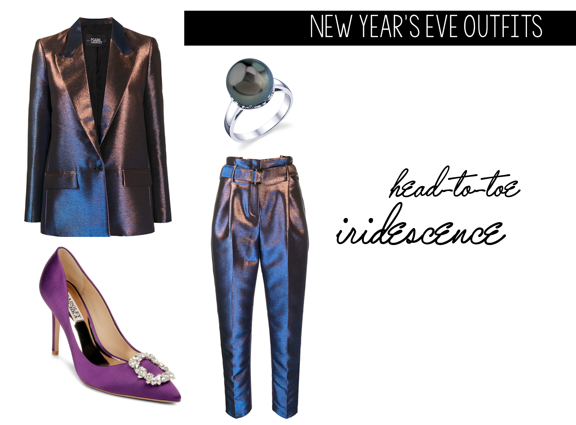 Power Suit Pizazz: Iridescence from Head to Toe  Outfit