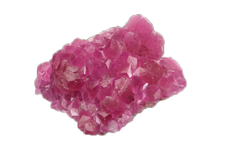 set of various unpolished pink stones with names (purpurite