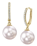Japanese Akoya Certified Hanadama Pearl & Diamond Huggie Aurora Leverback Earrrings