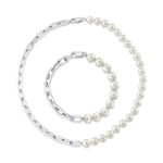 7mm White Freshwater Scarlett Pearl & Chain Necklace, Bracelet Set