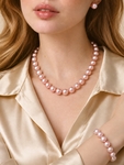 9.5-10.5mm Pink Freshwater Pearl Necklace - AAAA Quality - Model Image