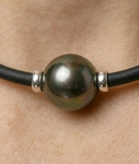 Tahitian Round Pearl Rubber Necklace - Various Sizes - Secondary Image