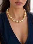 11-14mm Drop - Shape Golden South Sea Pearl Necklace - AAA Quality - Model Image