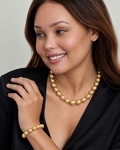 11-13mm Golden South Sea Pearl Necklace - AAA Quality - Model Image