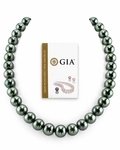 11-13mm Rare AAAA Quality Green Tahitian Round Pearl Necklace - GIA Certified
