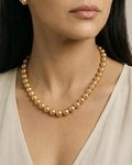 12-14mm Golden South Sea Oval Pearl Necklace - AAAA Quality - Model Image