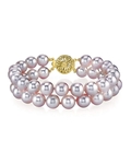 6.5-7mm Pink Freshwater Double Pearl Bracelet - AAA Quality - Model Image