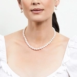 7.5-8.0mm Hanadama Pearl Necklace and Earring Set - Model Image