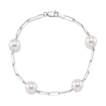 14K Gold 8.5-9.0mm Japanese Akoya Pearl & Chain Link Bracelet