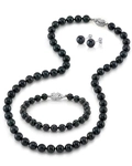 7.5-8.0mm Black Freshwater Pearl Necklace, Bracelet, Earrings Set