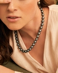 9-11.7mm Silver Tahitian South Sea Pearl Necklace - PSL Certified - Model Image