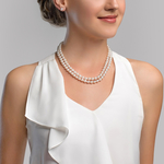 8.5-9.5mm White Freshwater Pearl Double Strand Necklace - Model Image