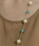 White Freshwater Pearl Tincup Turquoise Necklace - Secondary Image