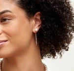 Japanese Akoya Pearl Threader Diamond Tear Earrings - Model Image