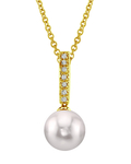 Akoya Pearl Dangling Diamond Pendant- Choose Your Pearl Color - Secondary Image