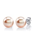 8mm Peach Freshwater Round Pearl Stud Earrings