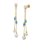 White Freshwater Pearl Turquoise Earrings