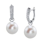 14K Gold White Freshwater Pearl & Diamond Charlie Earrings