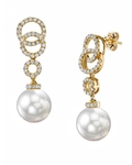 South Sea Pearl & Diamond Link Earrings - Model Image