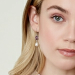 Freshwater Amethyst & Drop Pearl Hailey Tincup Earrings - Model Image