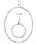 8.0-8.5mm White Freshwater Pearl Adjustable Necklace, Bracelet, Earrings Set