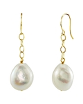 14K Freshwater Baroque Pearl Dangling Tincup Earrings - Model Image