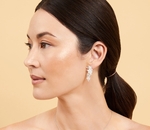 White Freshwater Pearl & Mother of Pearl Magnolia Earrings - Model Image