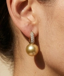 Golden South Sea Pearl & Diamond Huggie Emily Earrings - Secondary Image