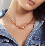 Golden Baroque Pearl Leather Adjustable Necklace- Various Sizes - Model Image
