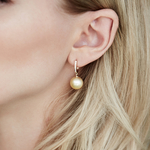 Golden Pearl & Diamond Aurora Leverback Earrings - Model Image