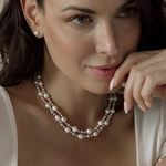 3-8mm Freshwater Multicolor Double Pearl Necklace - AAA Quality - Model Image