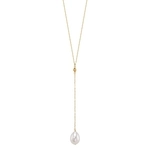 14K Gold Freshwater Pearl Tincup Lariat Necklace Pendant