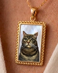 14K Gold Custom Mother of Pearl Rectangle Pendant - Model Image