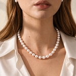 8.5-9.0mm Japanese Akoya White Pearl Necklace - AAA Quality - Model Image