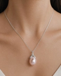 10-11mm Pink Freshwater Pearl Rose Gold Plated Olive Drop Pendant - Third Image