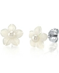 White Mother of Pearl Flower Blossom Stud Earrings