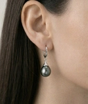 Silver Tahitian South Sea Teardrop Pearl Leverback Earrings - Secondary Image