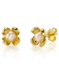 White Freshwater Pearl Flower Paris Stud Earrings